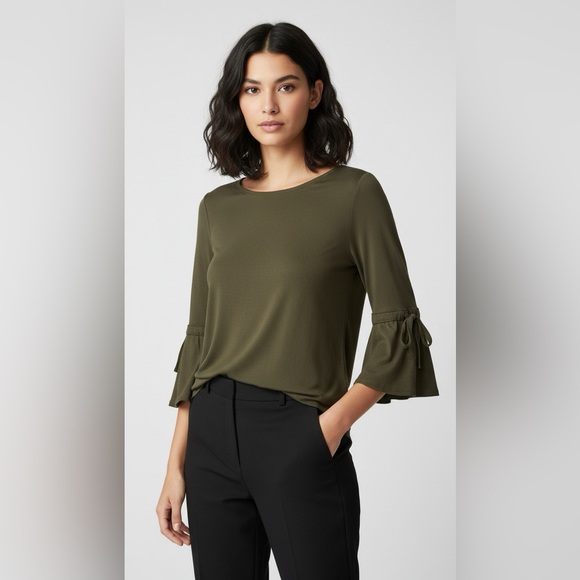 White House Black Market Tops - White House Black Market Olive Blouse with 3/4 Flared Bell Sleeve Size XS